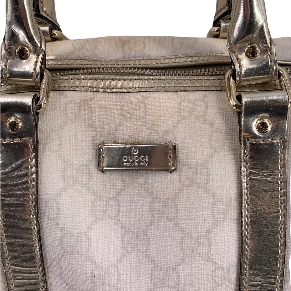 Authentic Vintage GUCCI Joy Boston Ivory & Gold GG Coated Canvas Medium Satchel - Picture 2 of 15